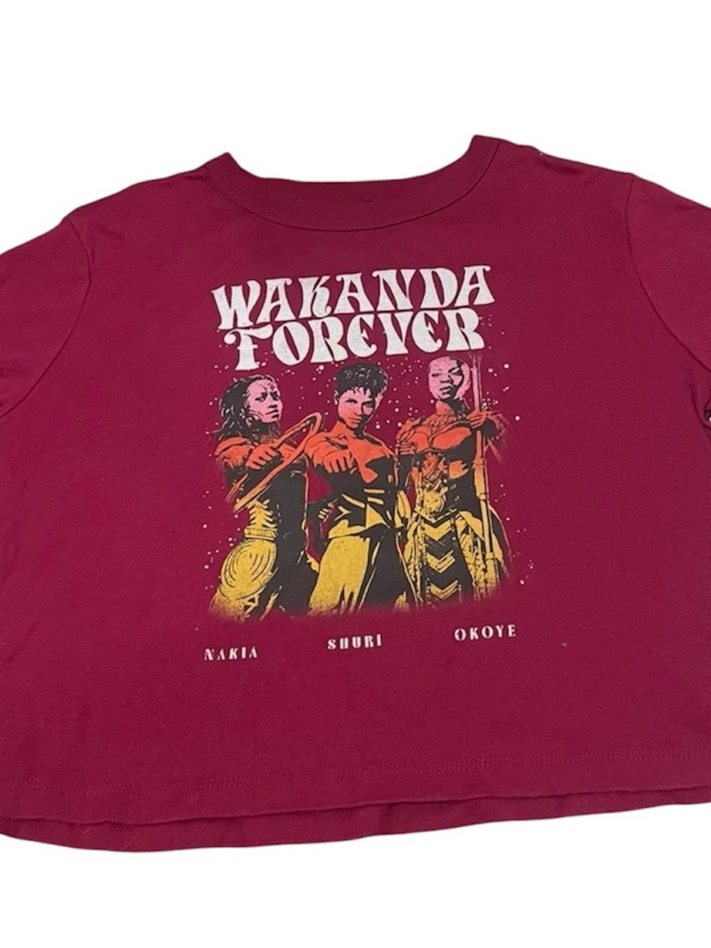 Marvel women’s cropped Burgundy 'Wakanda Forever' Graphic Tee